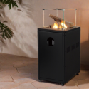 EQODHLR electriQ Glass Flame Gas Patio Heater with Lava Rocks and Logs - Black
