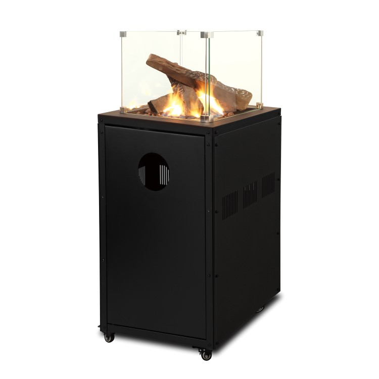 Refurbished electriQ Glass Flame Gas Patio Heater with Lava Rocks and Logs - Black