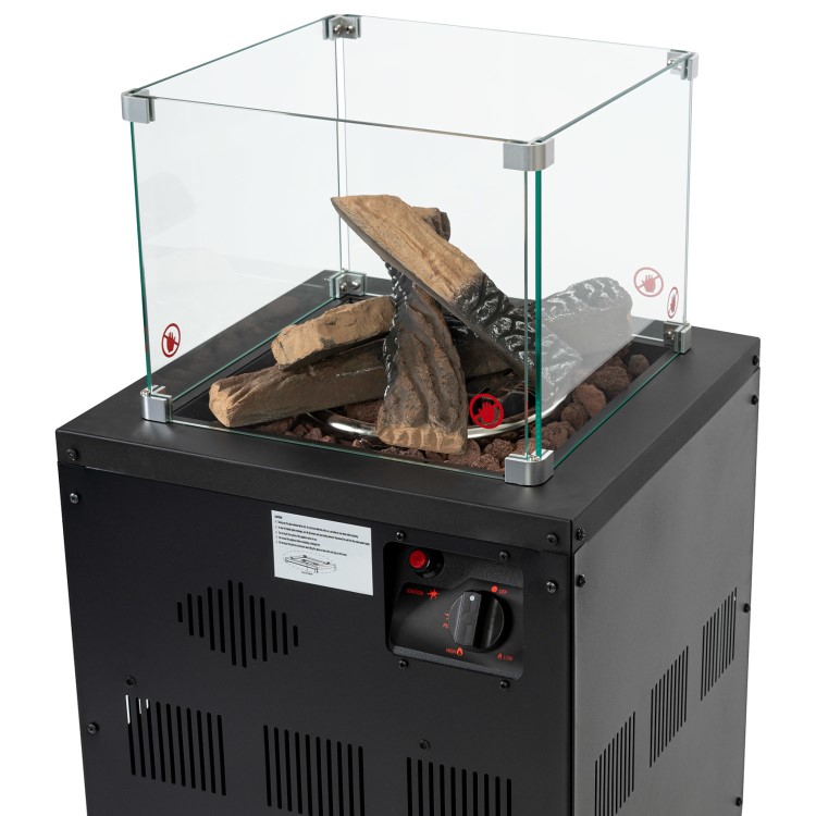 Refurbished electriQ Glass Flame Gas Patio Heater with Lava Rocks and Logs - Black