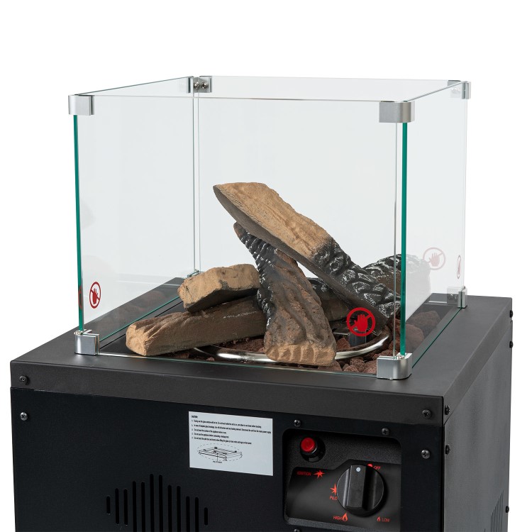 Refurbished electriQ Glass Flame Gas Patio Heater with Lava Rocks and Logs - Black