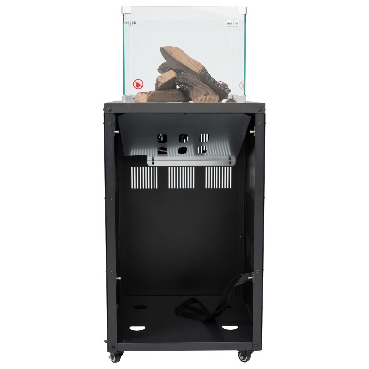 Refurbished electriQ Glass Flame Gas Patio Heater with Lava Rocks and Logs - Black