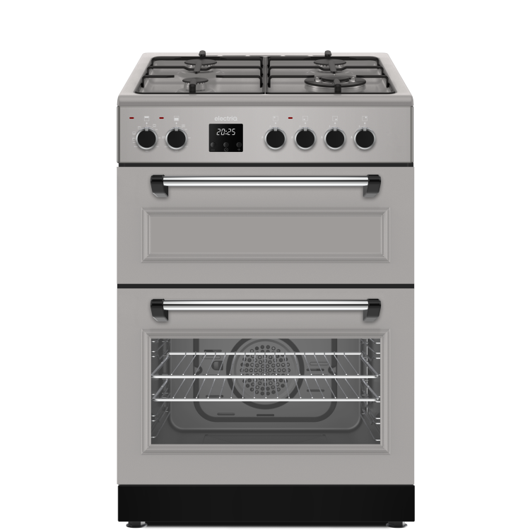 electriQ 60cm Double Oven Dual Fuel Cooker - Silver