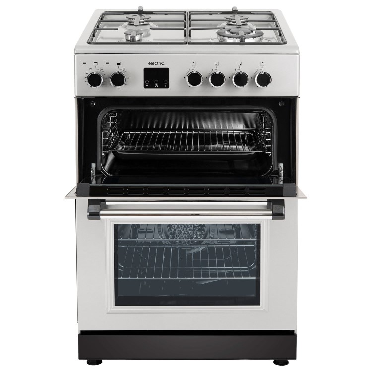 electriQ 60cm Double Oven Dual Fuel Cooker - Silver
