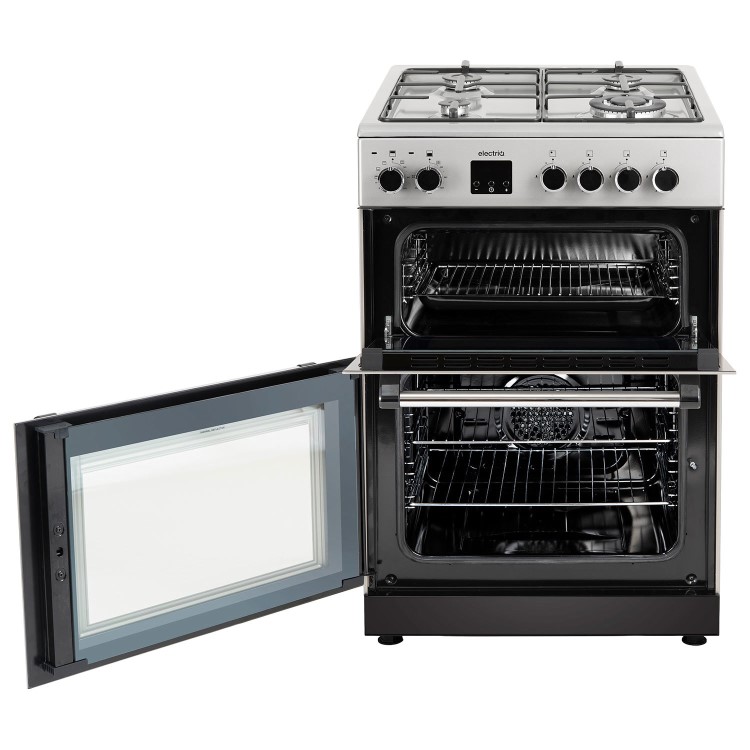 electriQ 60cm Double Oven Dual Fuel Cooker - Silver