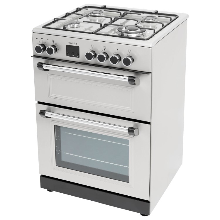 electriQ 60cm Double Oven Dual Fuel Cooker - Silver