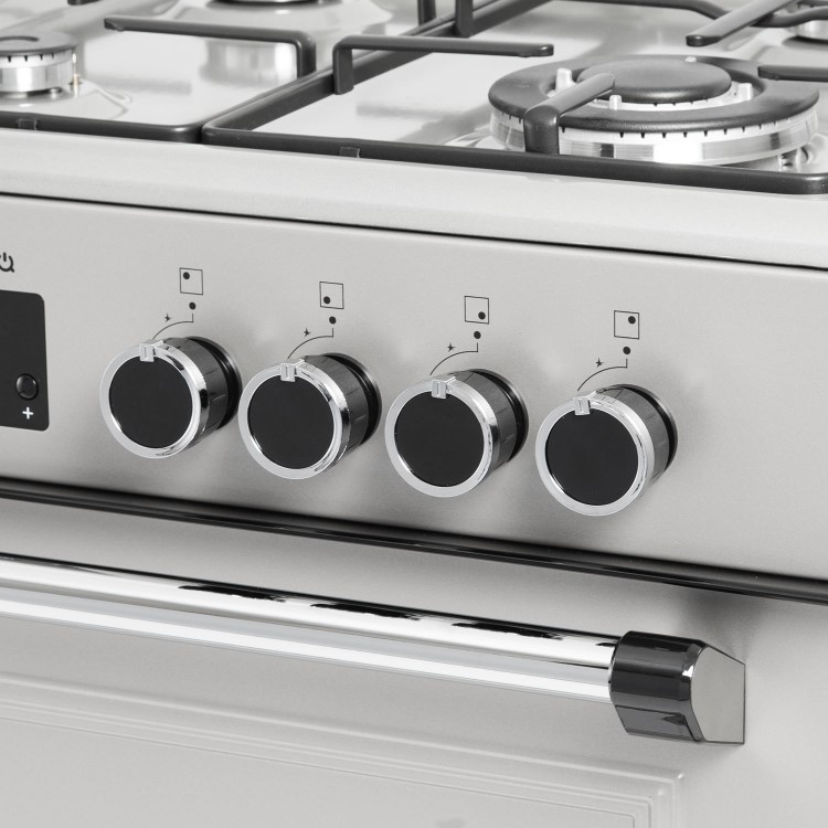 electriQ 60cm Double Oven Dual Fuel Cooker - Silver
