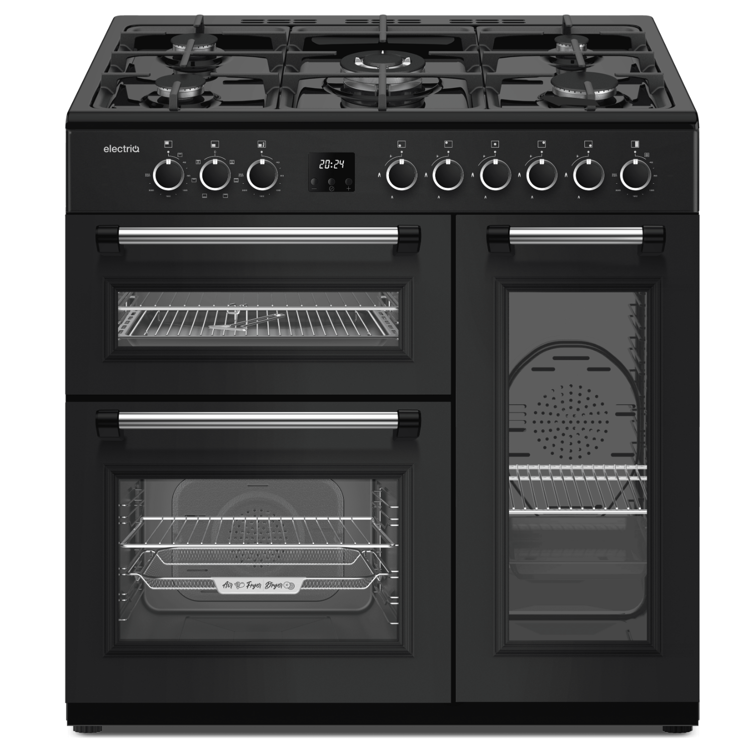 electriQ 90cm Triple Cavity Dual Fuel Range Cooker Black electriQ