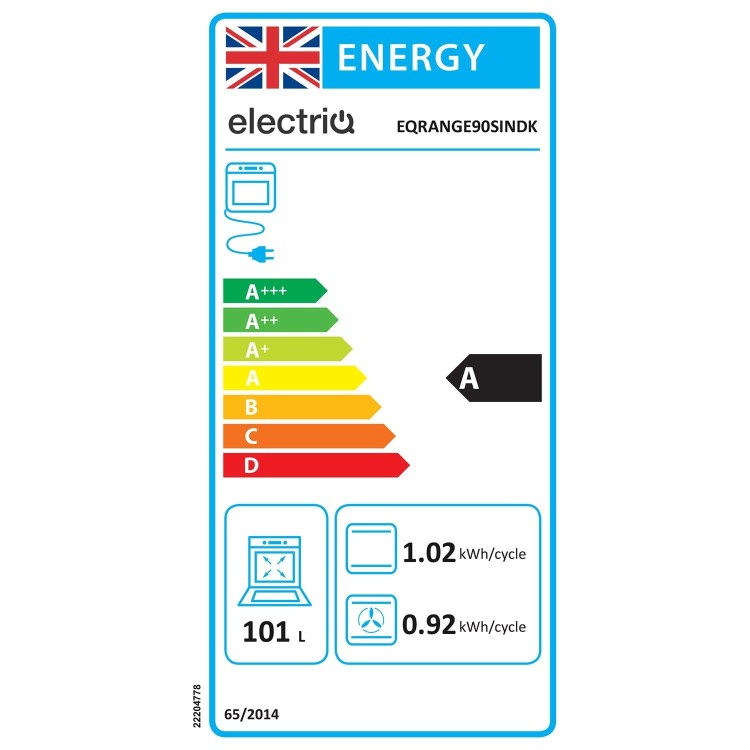 Refurbished electriQ EQRANGE90SINDK 90cm Single Cavity Induction Range Cooker Black