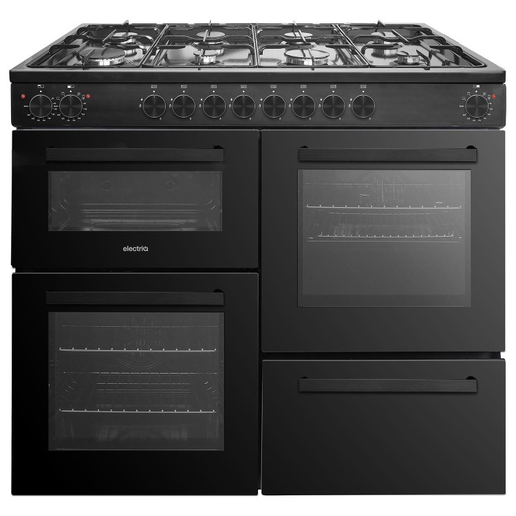 Refurbished electriQ EQRANGEDF100BLK 100cm Dual Fuel Range Cooker Black