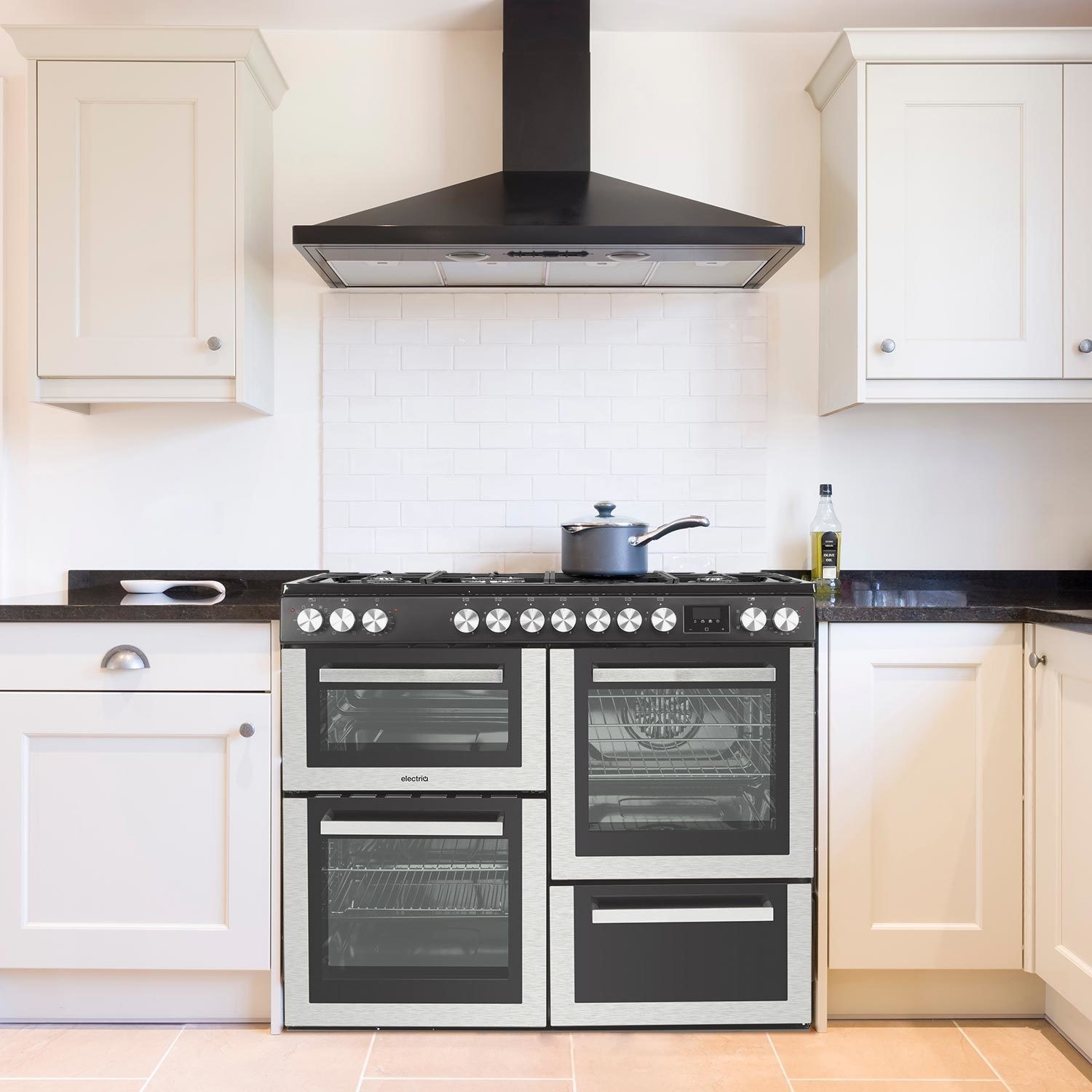 electriQ 100cm Dual Fuel Range Cooker Stainless Steel electriQ