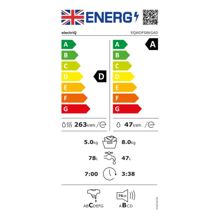 electriQ 8kg Wash 5kg Dry 1400rpm Washer Dryer - White