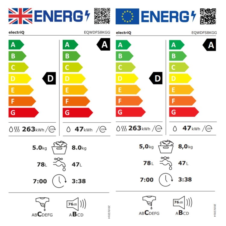electriQ 8kg Wash 5kg Dry 1400rpm Washer Dryer - Quiet Energy Saving - Graphite