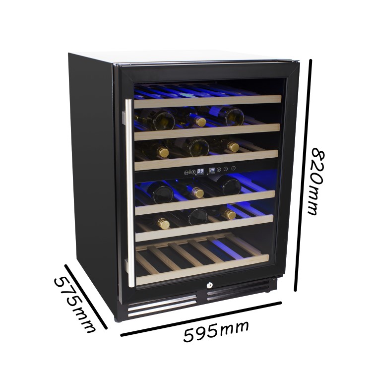 electriQ 60cm Wide 51 Bottle Dual Zone Wine Cooler - Black