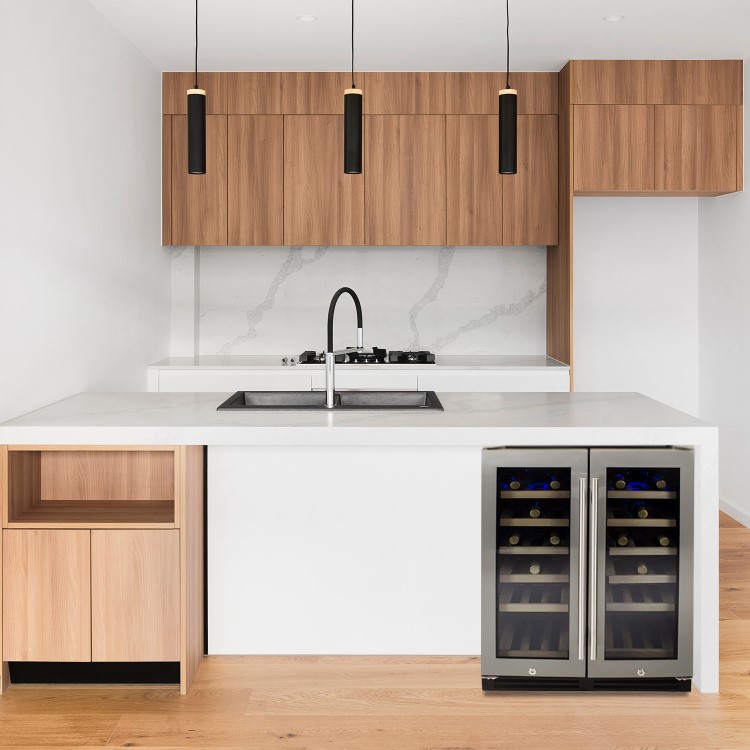 Refurbished electriQ EQWINE60SDD 36 Bottle Freestanding Under Counter Wine Cooler Dual Zone 60cm Wide 82cm Tall - Stainless Steel