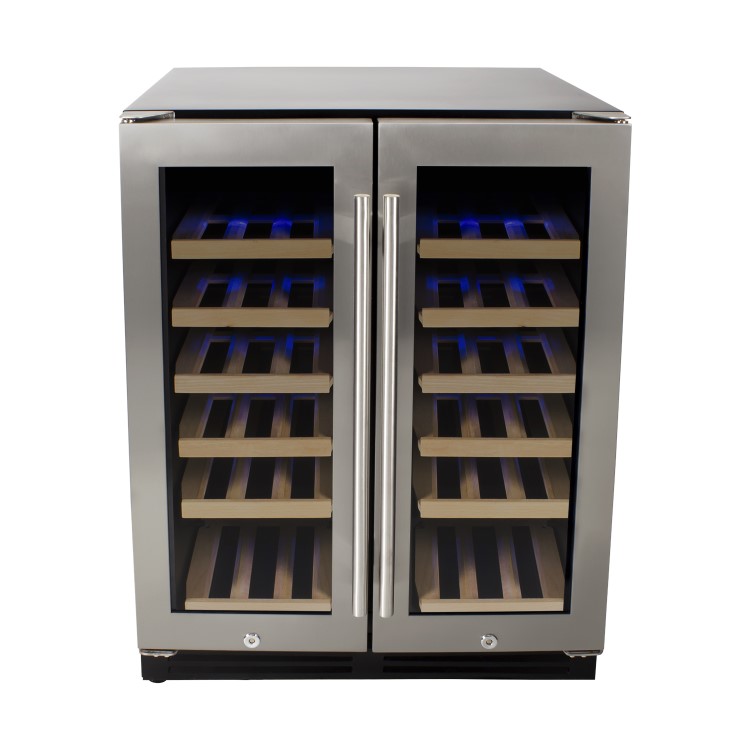 GRADE A3 - electriQ 60cm  36 Bottle Wine Cooler  Dual Temperature Dual Zone Double Door - Stainless Steel