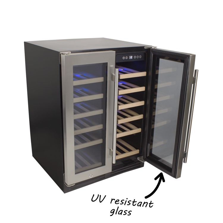 GRADE A3 - electriQ 60cm  36 Bottle Wine Cooler  Dual Temperature Dual Zone Double Door - Stainless Steel