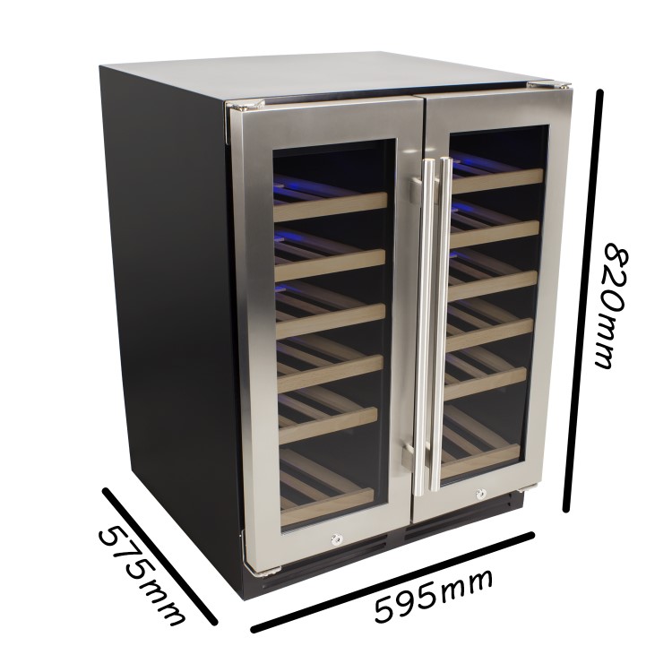 GRADE A3 - electriQ 60cm  36 Bottle Wine Cooler  Dual Temperature Dual Zone Double Door - Stainless Steel