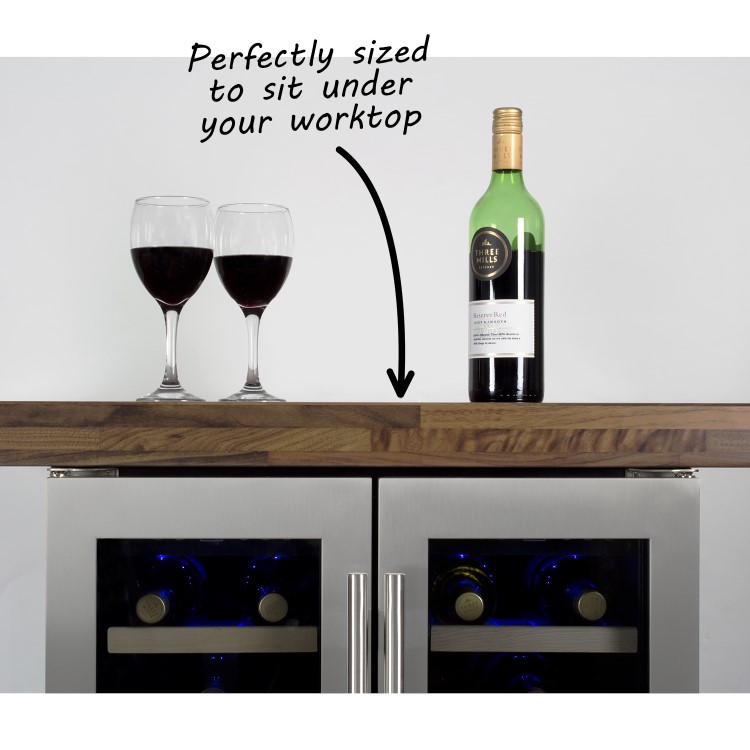 GRADE A3 - electriQ 60cm  36 Bottle Wine Cooler  Dual Temperature Dual Zone Double Door - Stainless Steel
