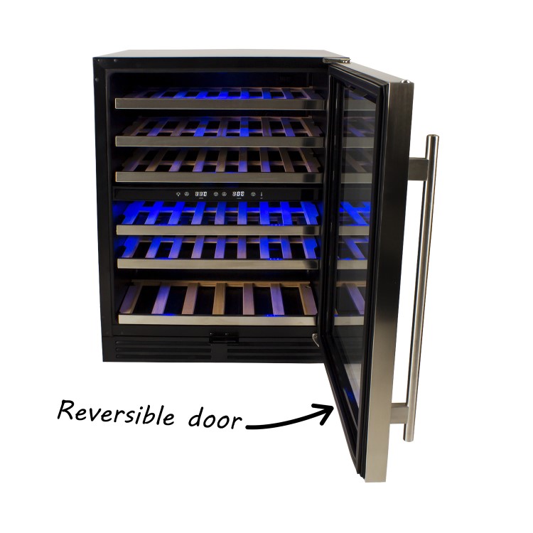 electriQ 51 Bottle Wine Full Range Dual Zone Wine Cooler - Stainless Steel