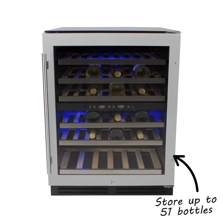electriQ 51 Bottle Wine Full Range Dual Zone Wine Cooler - Stainless Steel