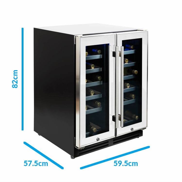 electriQ 36 Bottle Freestanding Under Counter Wine Cooler Full Dual Zone 60cm Wide 82cm Tall - White