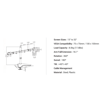 electriQ Freestanding Dual monitor arm for 13" - 32"  Monitors