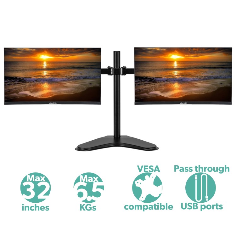 electriQ Freestanding Dual monitor arm for 13" - 32"  Monitors