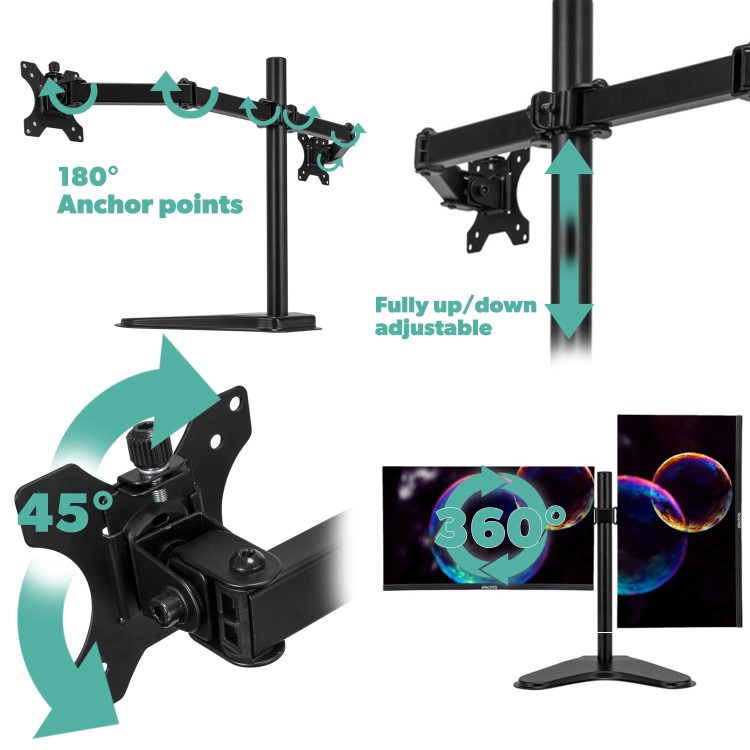 electriQ Freestanding Dual monitor arm for 13" - 32"  Monitors
