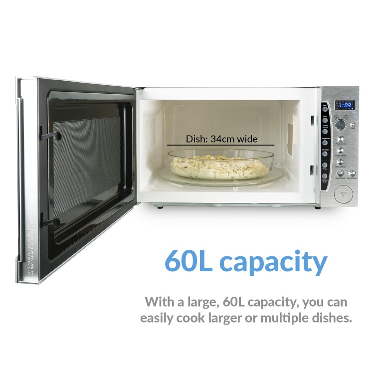 electriQ 1250W 60L Large Capacity Programmable Commercial Freestanding Microwave with Humidity Senso