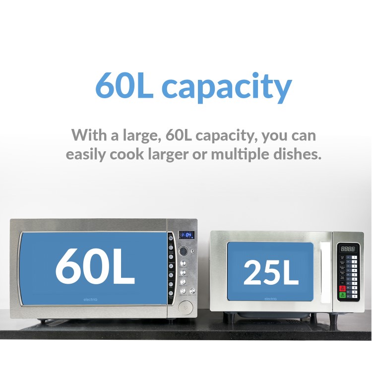 electriQ 1250W 60L Large Capacity Programmable Commercial Freestanding Microwave with Humidity Senso