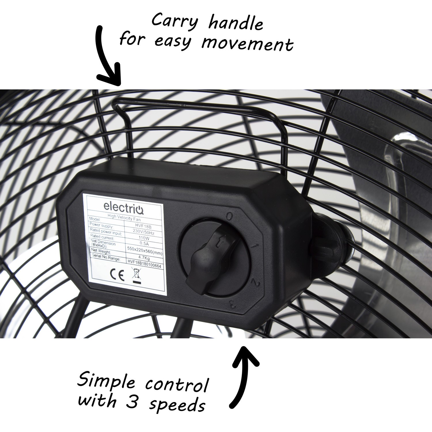 Electrix Fans electriQ 18 Inch High Velocity Floor Fan - Black | electriQ