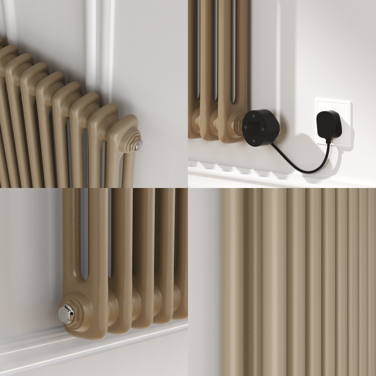 Beige Grey Horizontal Smart Electric Radiator with Wi-Fi Thermostat - 1200W - H400xW830mm - Bathroom Safe