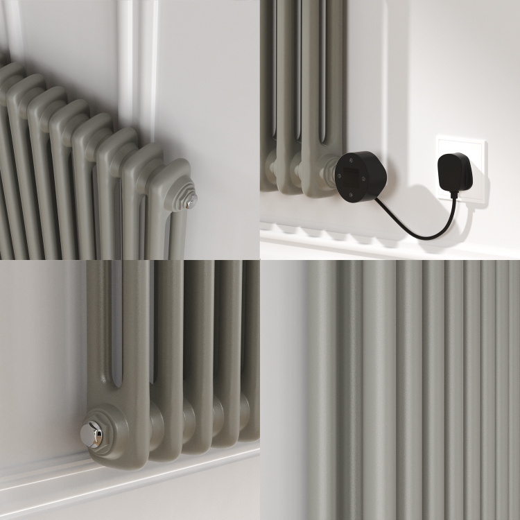 Smoked Stone Horizontal Smart Electric Radiator with Wi-Fi Thermostat - 1200W - H400xW830mm - Bathroom Safe