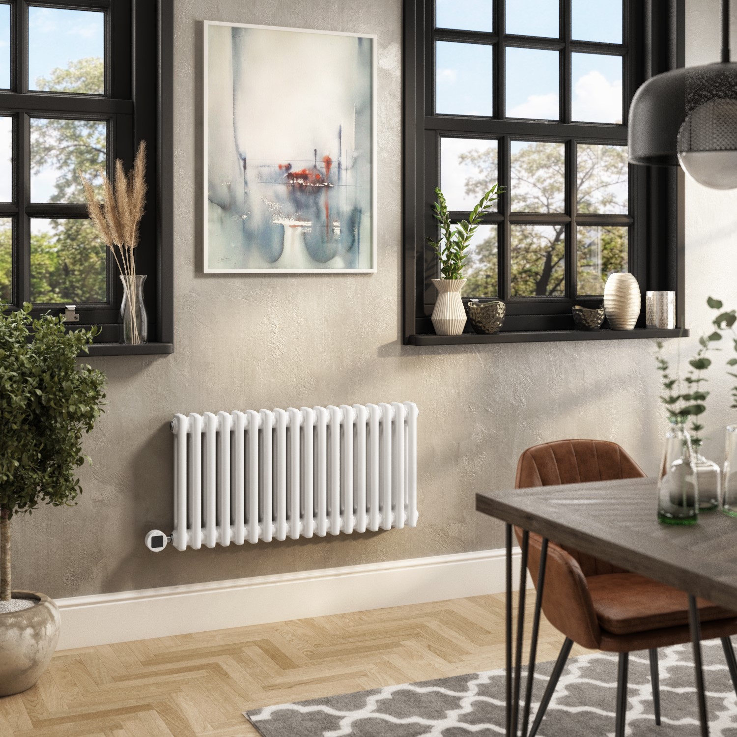 White Electric Horizontal Column Radiator 1.2kW with Wi-Fi Thermostat ...
