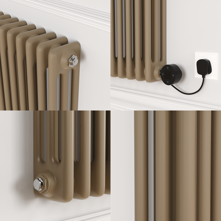 Beige Grey Horizontal Smart Electric Radiator with Wi-Fi Thermostat - 1200W - H400xW1190mm - Bathroom Safe