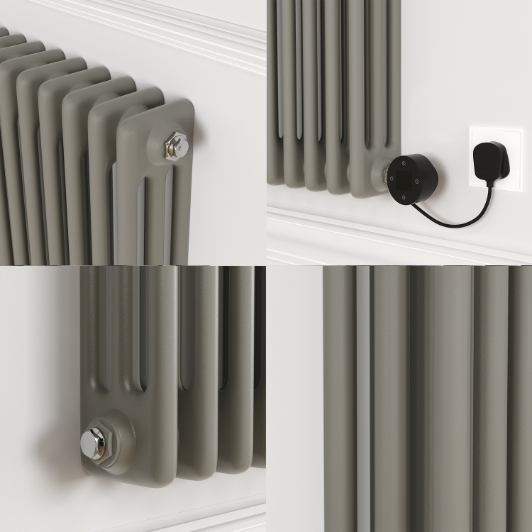 Smoked Stone Horizontal Smart Electric Radiator with Wi-Fi Thermostat - 1200W - H400xW1190mm - Bathroom Safe