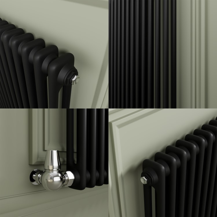 Reggio Midnight Black Horizontal Double Column Radiator 800x605mm 2680 BTU - Cast Iron Style