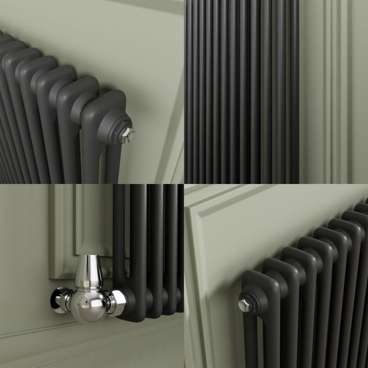 Reggio Anthracite Horizontal Double Column Radiator 800x605mm 2680 BTU - Cast Iron Style