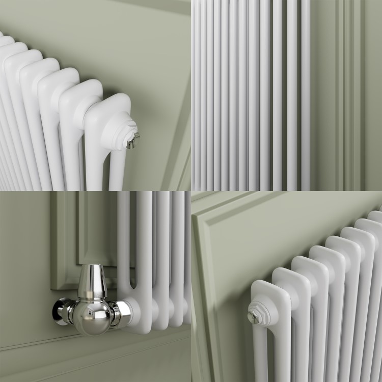 Reggio White Horizontal Double Column Radiator 800x605mm 2680 BTU - Cast Iron Style