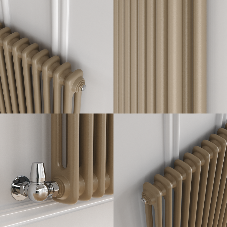 Reggio Beige grey Horizontal Double Column Traditional Radiator 600x1010mm 3462 BTU - Cast Iron Style