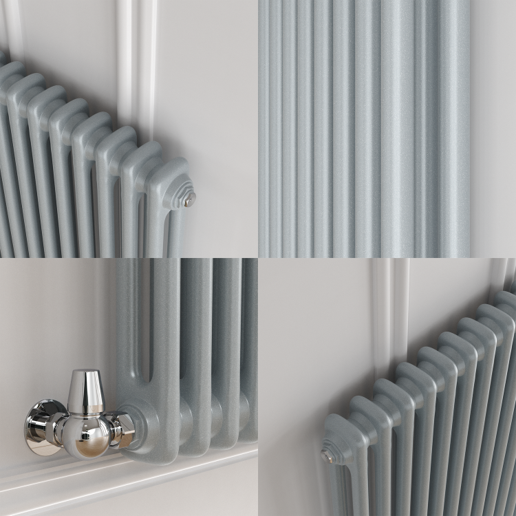 Reggio Salt & Pepper Horizontal Double Column Traditional Radiator 600x1010mm 3462 BTU - Cast Iron Style