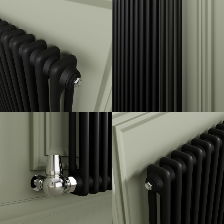Reggio Midnight Black Horizontal Double Column Radiator 800x1010mm 4535 BTU - Cast Iron Style