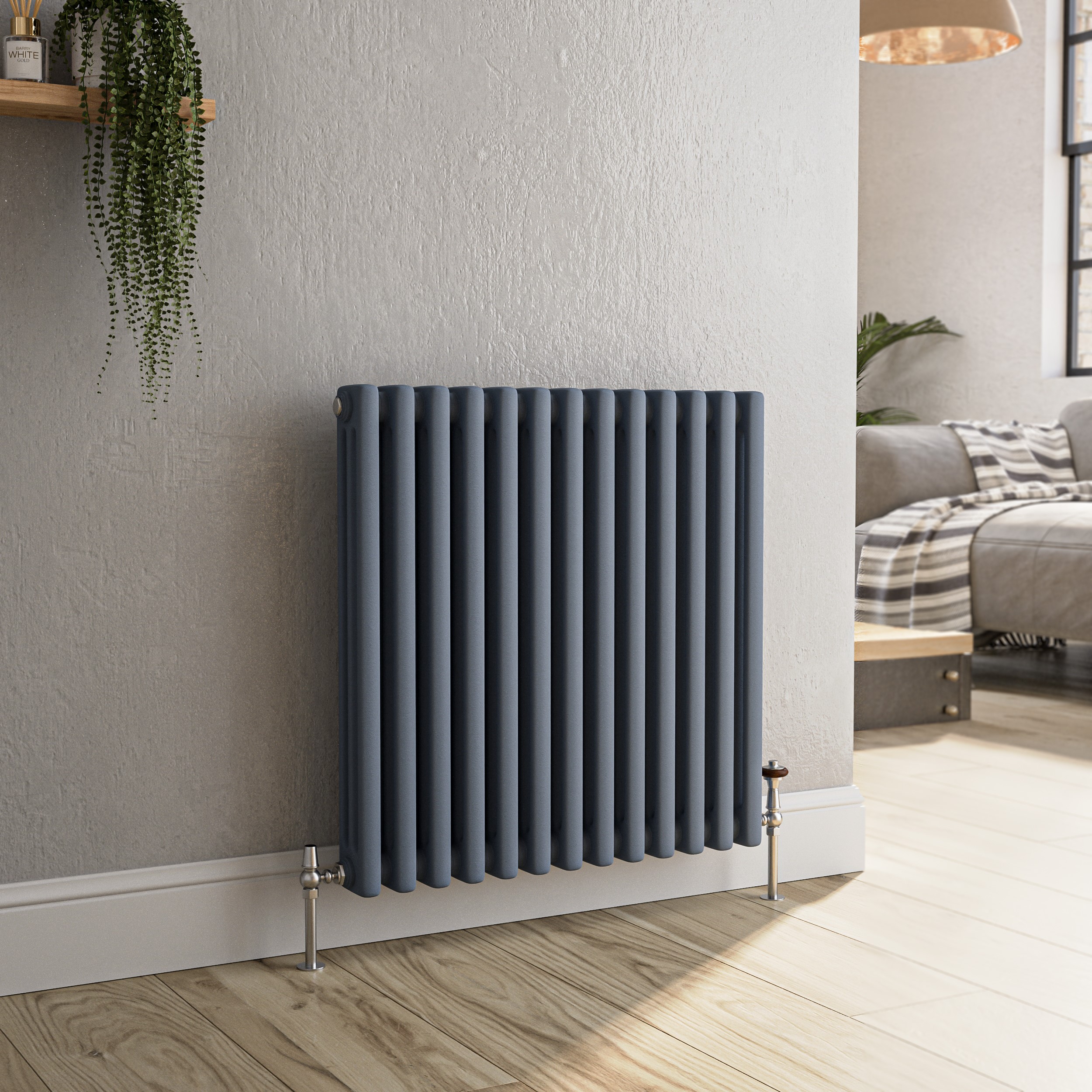 Reggio Anthracite Horizontal Triple Column Traditional Radiator ...