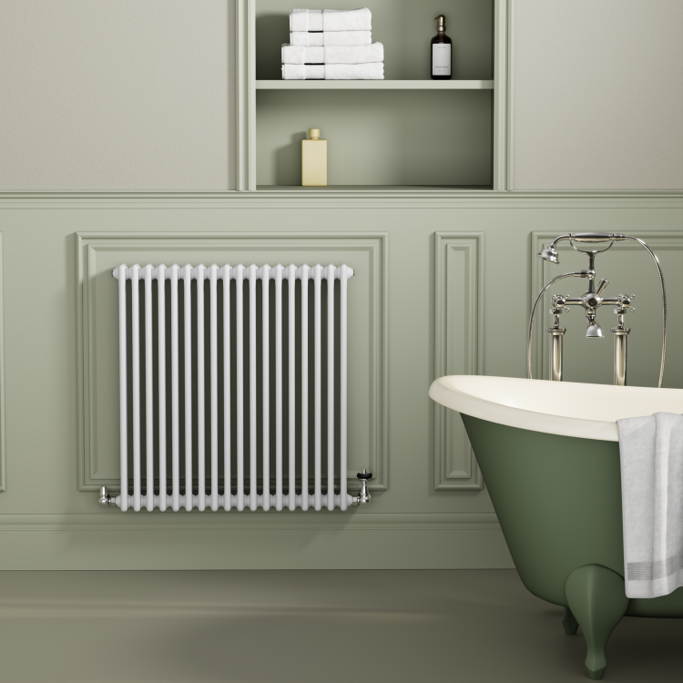 Reggio White Horizontal Triple Column Radiator 800x830mm 2411 BTU - Cast Iron Style