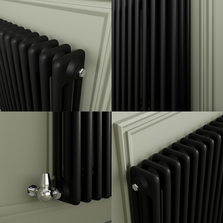 Reggio Midnight Black Horizontal Triple Column Radiator 800x1010mm 5736 BTU - Cast Iron Style