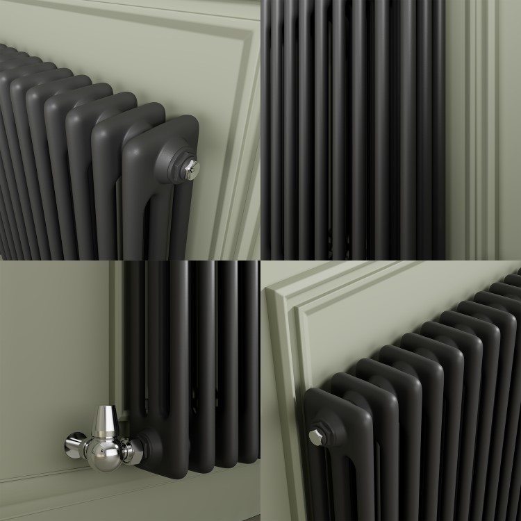 Reggio Anthracite Horizontal Triple Column Radiator 800x1010mm 5736 BTU - Cast Iron Style
