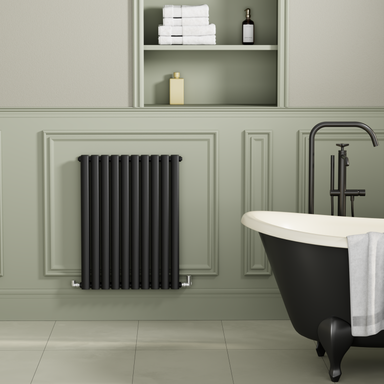 Sorrento Midnight Black Horizontal Oval Designer Radiator 800x590mm Double Panel 3045 BTU