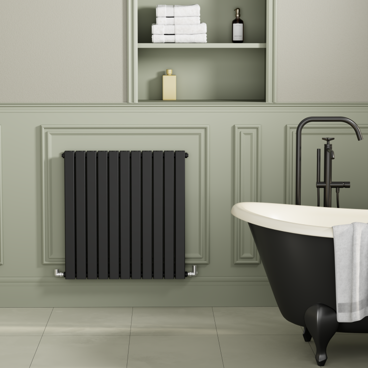 Riace Midnight Black Horizontal Flat Designer Radiator 800x748mm Double Panel 3628 BTU