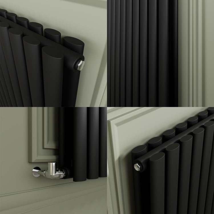 Sorrento Midnight Black Horizontal Oval Designer Radiator 800x1180mm Double Panel 6087 BTU