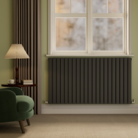 Riace Midnight Black Horizontal Flat Designer Radiator 800x1428mm Double Panel 6926 BTU